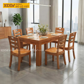 Bộ Bàn Ăn Gỗ Gõ Đỏ 6 Ghế Thiết Kế Chân Trụ To Vững Chắc