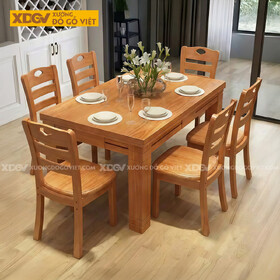 Bộ Bàn Ăn Gỗ Gõ Đỏ 6 Ghế Thiết Kế Chân Trụ To Vững Chắc