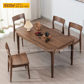 Bộ Bàn Ăn Gỗ Óc Chó 4 Ghế Hiện Đại Thiết Kế Bo Cong Ôm...