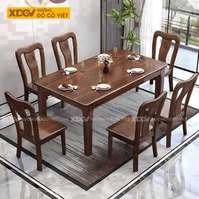 Bộ Bàn Ăn Gỗ Óc Chó Cao Cấp Á Đông Cổ Điển Ghế Chạm Khắc