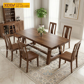 Bộ Bàn Ăn Gỗ Óc Chó Chân Chữ A Vững Chãi Phối Ghế Tựa Êm...