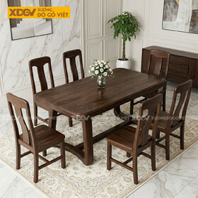 Bộ Bàn Ăn Gỗ Óc Chó Tròn Cạnh Chân Chữ U Bo Cong Cách Điệu