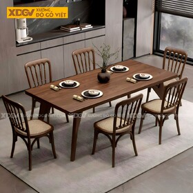 Bộ Bàn Ăn Gỗ Óc Chó Tự Nhiên Chân Chữ Y Ghế Đan Mây