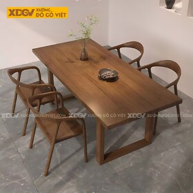 Bộ Bàn Ăn Gỗ Sồi Hiện Đại Bắc Âu Tối Giản Chân U Độc...
