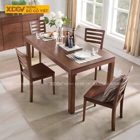 Bộ Bàn Ăn Gỗ Sồi Mỹ Japandi 4 Ghế Tựa Nan Ngang Tối Giản