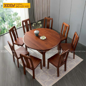 Bộ Bàn Ăn Gỗ Xoan Đào Bàn Tròn Hiện Đại Mở Rộng Thông Minh