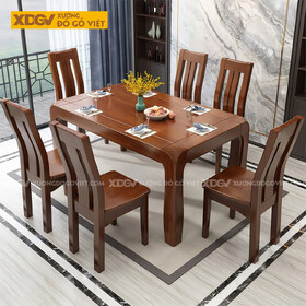 Bộ Bàn Ăn Phòng Bếp Gỗ Căm Xe Thiết Kế Bàn Bo Góc An Toàn