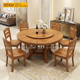 Bộ Bàn Ăn Phòng Bếp Gỗ Gõ Đỏ Mâm Xoay Chân Cong Nghệ Thuật