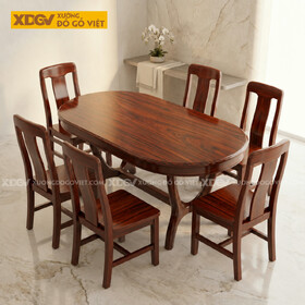 Bộ Bàn Ăn Phòng Bếp Gỗ Lim Kiểu Dáng Oval Chân Nối Cách Điệu