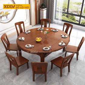 Bộ Bàn Ăn Thông Minh Gỗ Sồi Mỹ Mở Rộng Tròn 4-12 Người