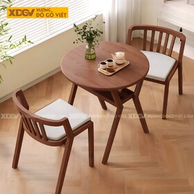 Bộ Bàn Ăn Tròn Gỗ Sồi Hiện Đại Thư Giãn Chân X Ghế Đệm...