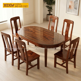 Bộ Bàn Ghế Ăn Gỗ Lim Dáng Oval Chân Thon Hiện Đại Tinh Tế