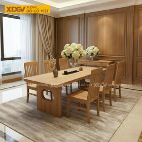 Bộ Bàn Ghế Ăn Gỗ Sồi Mỹ 6 Ghế Kiểu Nhật Tối Giản