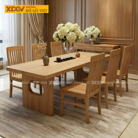 Bộ Bàn Ghế Ăn Gỗ Sồi Mỹ 6 Ghế Kiểu Nhật Tối Giản