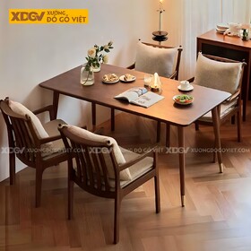 Bộ Bàn Ghế Ăn Gỗ Sồi Mỹ Hiện Đại Tối Giản Chân Bọc Kim Loại