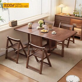 Bộ Bàn Ghế Ăn Gỗ Sồi Thông Minh Gấp Gọn 3 Trong 1 Linh Hoạt