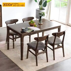 Bộ Bàn Ghế Gỗ Sồi Màu Óc Chó Hiện Đại Ghế Tựa Có Tấm...