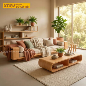 Bộ Bàn ghế Sofa 1 Văng Dáng Thấp Kèm Bàn Trà Oval Độc Đáo