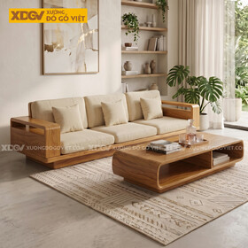 Bộ Bàn ghế Sofa 1 Văng Dáng Thấp Kèm Bàn Trà Oval Độc Đáo