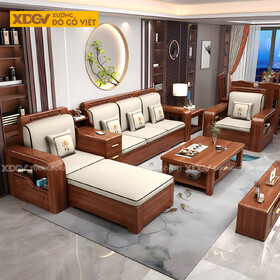 Bộ Bàn Ghế Sofa Căm Xe Tay Vịn Chạm Họa Tiết Có Hộc Đựng