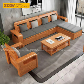 Bộ Bàn Ghế Sofa Gỗ Gõ Đỏ Góc L 4 Món
