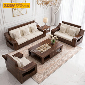 Bộ Bàn Ghế Sofa Gỗ Óc Chó Cỡ Lớn 3 Món Tay 14cm Cho 6 Người