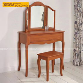 Bộ Bàn Trang Điểm Gỗ Gõ Đỏ Gương 3 Cánh Chân Uốn Nghệ Thuật
