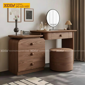 Bộ Bàn Trang Điểm Gỗ Óc Chó Phòng Ngủ Dày Dặn Bo Góc Mềm Mại
