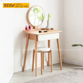 Bộ Bàn Trang Điểm Phòng Ngủ Gỗ Sồi Bo Góc Chân Côn Kèm Gương