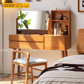 Bộ Bàn Trang Điểm Phòng Ngủ Gỗ Sồi Chân Cao Chữ H Phối Gương