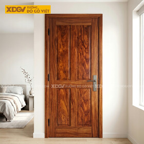 Bộ Cánh Cửa Gỗ Lim Tự Nhiên Chạm Bốn Ô Pano Đối Xứng Cổ Điển