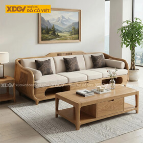 Bộ Sofa Á Đông Hiện Đại Gỗ Sồi Mỹ Dáng Uốn Lượn Nghệ Thuật
