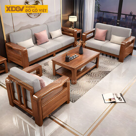 Bộ Sofa Căn Hộ Gỗ Lim Tự Nhiên Hiện Đại Tựa Nan Bọc Nệm