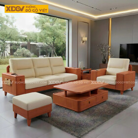 Bộ Sofa Gỗ Gõ Đỏ Sang Trọng Thiết Kế Tay Vuông Phối Ngăn Kéo