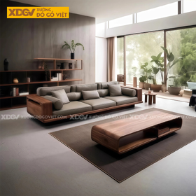 Bộ Sofa Gỗ Óc Chó Phòng Khách Sang Trọng Chân Bệt Vững Chãi