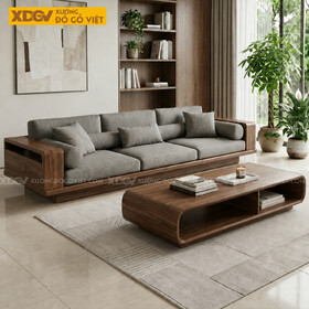 Bộ Sofa Gỗ Óc Chó Phòng Khách Sang Trọng Chân Bệt Vững Chãi