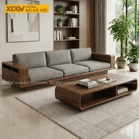 Bộ Sofa Gỗ Óc Chó Phòng Khách Sang Trọng Chân Bệt Vững Chãi