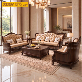 Bộ Sofa Gỗ Óc Chó Tân Cổ Điển Hoàng Gia Bọc Nệm Cao Cấp