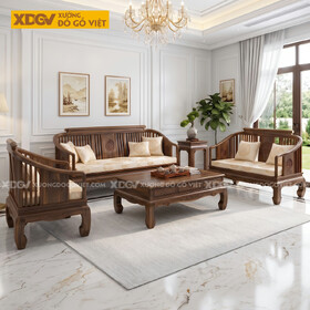 Bộ Sofa Óc Chó Tân Cổ Điển Tay Uốn Lượn Chân Cao Móng Ngựa