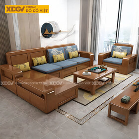 Bộ Sofa Phòng Khách Căm Xe Tự Nhiên Lưng Gỗ Tấm Pano Đẹp