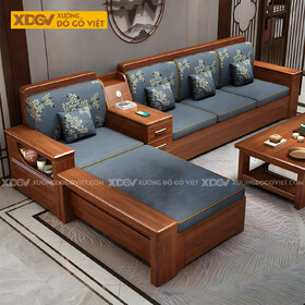 Bộ Sofa Phòng Khách Gỗ Gõ Đỏ Tay Dày Tích Hợp Ngăn Chứa Đồ