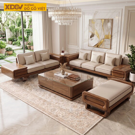 Bộ Sofa Phòng Khách Gỗ Óc Chó 100% Tay Cuộn Liền Sang Trọng