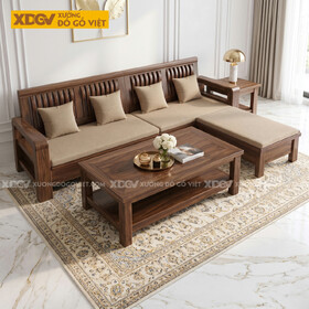 Bộ Sofa Phòng Khách Gỗ Óc Chó Thiết Kế Lưng Nan Dọc Hiện Đại