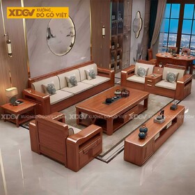 Bộ Sofa Phòng Khách Gỗ Sồi Á Đông Đầu Bo Góc Tay Uốn Lượn