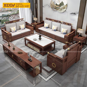 Bộ Sofa Phòng Khách Óc Chó Tân Trung Hoa Cổ Điển Sang Trọng