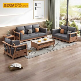 Bộ Sofa Sồi Phòng Khách 2 Văng Khung Nan Lót Nệm Êm Cao Cấp