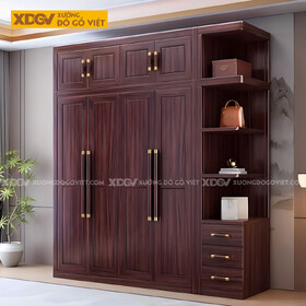 Bộ Tủ Áo Gỗ Lim Hiện Đại Cửa Mở Tay Nắm Dài Đầu Bọc Kim Loại