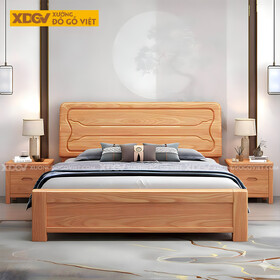 Giường Gỗ Gõ Đỏ Hiện Đại Vững Chãi Kẻ Rãnh Uốn Lượn Độc Đáo
