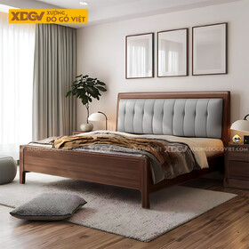 Giường Gỗ Lim Hiện Đại Chân Cao Đầu Ốp Nệm Rút Múi Sọc...