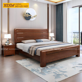 Giường Gỗ Lim Tự Nhiên Bo Góc Đầu Kẻ Chỉ Mỏng Phân Tầng